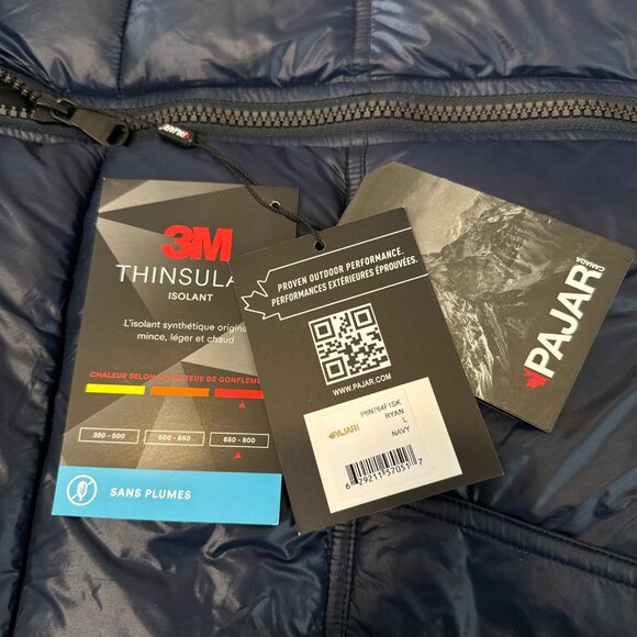 NWT PAJAR Ryan Puffer Hooded Vest Thinsulate Ribbed Navy Blue Packable Coat Zip - Picture 6 of 10